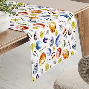 Biante Veľkonočný teflónový behúň na stôl TF-075 Farebné kraslice a pierka na bielom 35x160 cm