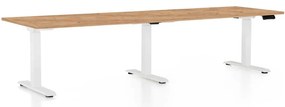 Výškovo nastaviteľný stôl OfficeTech Long, 260 x 80 cm, biela podnož, dub kraft