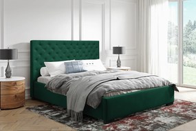 TIMOTHY 140X200 ČALÚNENÁ MANŽELSKÁ POSTEĽ ZELENÁ ZAMATOVÁ LÁTKA S ÚLOŽNÝM PRIESTOROM