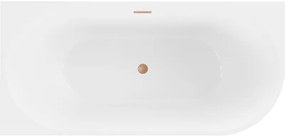 Mexen Mia, voľne stojaca rohová vaňa ľavá 160 x 80 cm, biela, medený matný prepad, 52691608000L-65
