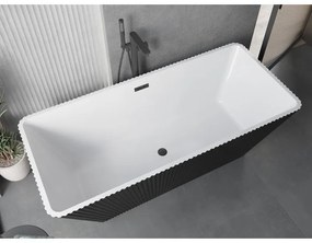 Mexen Tava, voľne stojaca ryhovaná vaňa 170 x 75 cm, biela-čierna, čierny matný prepad, 52851707575-70