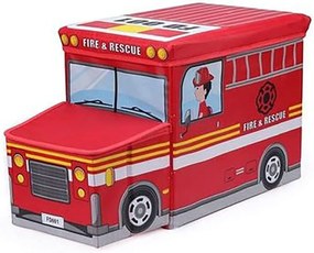 eCarla Úložný detský box a taburet pre deti, POŽIARNY VÔZ, červený