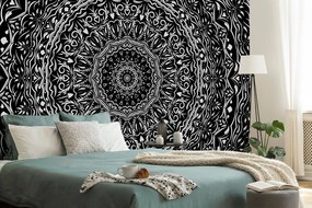 Tapeta Mandala vo vintage štýle v čiernobielom - 375x250