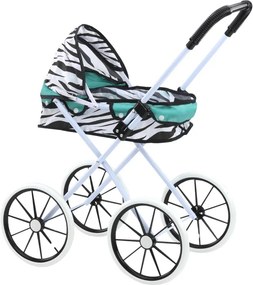 LEAN Toys Skladací kočík pre bábiky s veľkými kolesami, zebra tyrkysová