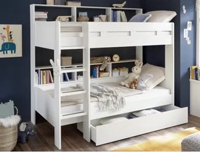 Dvojposchodová posteľ s regálom Jusa 90x200 cm, biela%