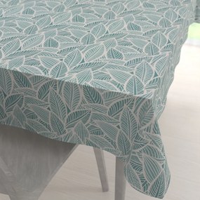 Biante Veľký dekoračný obdĺžnikový obrus Leona LN-166 Biele listy na modrozelenom 180x220 cm