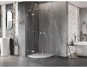 Mexen Lunar, L polkruhový výklopný sprchový kút 90 x 90 cm, 8mm číre sklo, oceľový profil, 833L-090L-090P-97-00