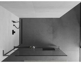 Mexen Kioto+ L, sprchová zástena Walk-In s poličkou a vešiakom 115 x 200 cm, 8mm číre sklo, grafitový profil, 800-115-123-66-00