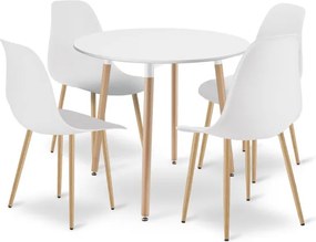 Jedálenský stôl KAMI biely / hnedý so štyrmi stoličkami WAT biele / hnedé
