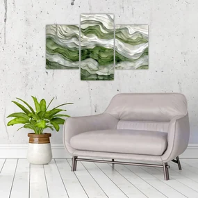 Obraz - Zelenobiele vlnky (90x60 cm)