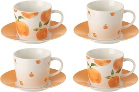 Kávová sada so 4 šálkami s podšálkami Casa Naranja - Ø 13*7 cm / 200 ml