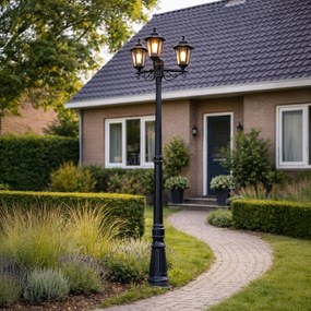 Klasické vonkajšie stĺpikové svietidlo čierne 217 cm IP44 - New Haven Hammered