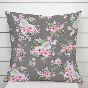 Biante Bavlnená obliečka na vankúš Sandra SA-553 Ružové kvety na sivom 30 x 50 cm