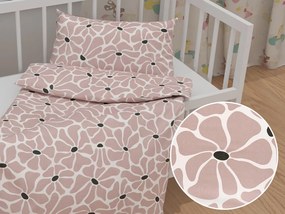 Biante Detské bavlnené posteľné obliečky do postieľky Sandra SA-483 Hnedoružové designové kvety na bielom Do postieľky 100x135 a 40x60 cm