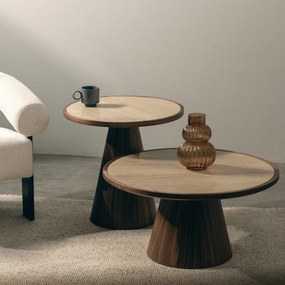 Konferenční stolek Kyoto 80 cm travertin/ořech