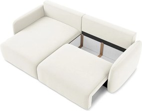 Krémovobiela zamatová rozkladacia/s úložným priestorom rohová pohovka (ľavý roh/s leňoškou) Kalena – Makamii