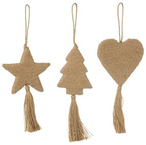 3ks prírodná jutová ozdobahviezda stromček srdca so strapcami - 10*1*20 cm