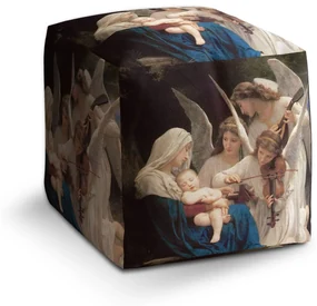 Sablio Taburet Cube Panna s anjelmi - William-Adolphe Bouguereau: 40x40x40 cm