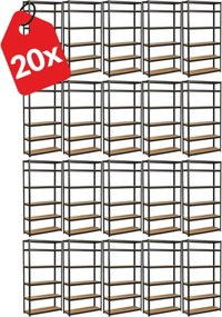 Akcia 20x Regál 220x90x60 cm lakovaný 6-policový, nosnosť 1050 kg - čierny