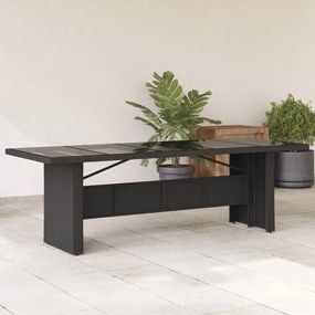 Záhradný stôl so sklenenou doskou čierny 240x90x75 cm polyratan 365597
