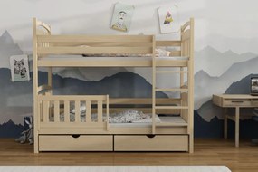 Detská poschodová posteľ z masívu borovice ADAM so šuplíkmi - 200x90 cm - PRÍRODNÁ BOROVICA
