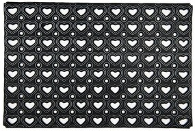 Čierna gumová rohožka so srdiečkami - 60*40*1 cm