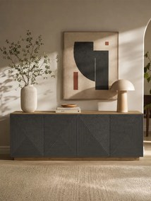 Štvor dverová komoda Asha 200 cm - dub artisan / matný riviera kameň