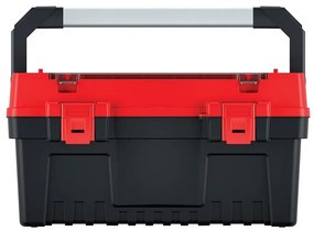 Kufor na náradie s alu držadlom 54,8 × 27,4 × 28,6 cm, prepážky, červená