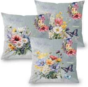 Sada 3 ks obliečok na vankúšiky SPRING FLOWERS 45 x 45 cm