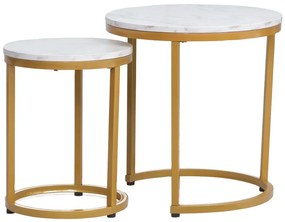 Sada konferenčných stolíkov GLEN - biely mramor / zlatá