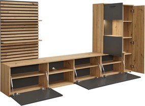 Obývacia  stena Heathrow, dub artisan/antracit, s osvetlením