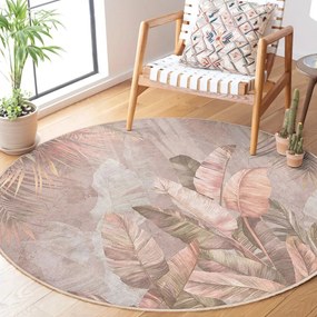 Svetloružový prateľný okrúhly koberec ø 150 cm Dusty Leaves – Mila Home
