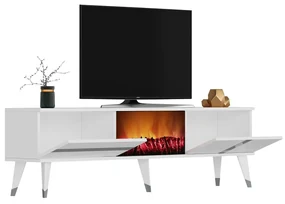 TV stolík/skrinka s krbom Vekika 3 (biela + strieborná) . Vlastná spoľahlivá doprava až k Vám domov. 1095530