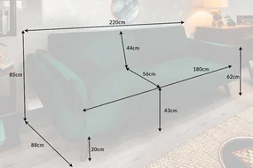 Invicta Interior -  Retro rozkladacia pohovka DIVANI 215 cm smaragdovo zelená, zamat, 3-miestna