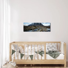 Obraz hory a rieky (s hodinami) (90x30 cm)
