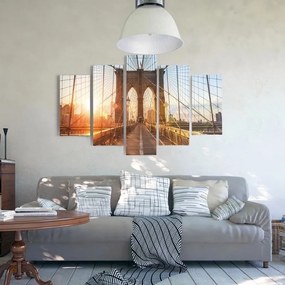 Obraz na plátně pětidílný Brooklynský most New York - 150x100 cm