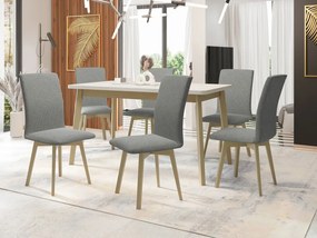 Jedálenský stôl so 6 stoličkami AL24, Morenie: biela - L, Poťahové látky: Hygge D91, Farby nožičiek: sonoma