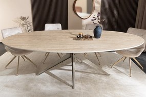 Oválny keramický jedálenský stôl Tavorian 220 cm travertín / šampanský