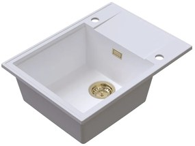 Sink Quality Sink55, kuchynský granitový drez 620x460x215 mm + zlatý sifón, biela, SKQ-SINK.W.1KKO.XG