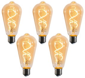 Sada 5 stmievateľných LED špirálových žiaroviek E27 ST64 zlatých 4W 270LM 2100K