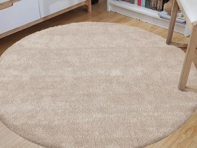 DY Béžový okrúhly shaggy koberec Akron 133cm
