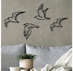 SADA 4x Nástenná dekorácia vtáci kov