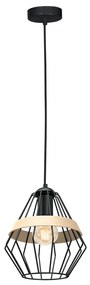 Závesné svietidlo Cliff, 1x drevené/čierne drôtené tienidlo, b