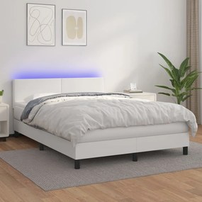 Boxspring posteľ s matracom a LED biela 140x190 cm umelá koža 3134100