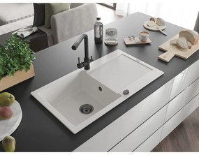 Mexen Leo, drez granitový 900x500x190 mm, 1-komorový a čierna batéria Duero, biela, 6501-20-671600-70