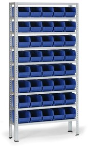 Regál s plastovými boxmi BASIC, 1730 x 850 x 300 mm, 40x box B