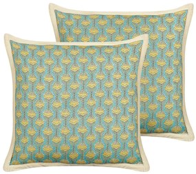 Súprava 2 bavlnených vankúšov kvetinový vzor 45 x 45 cm modré/ žlté WAKEGI Beliani