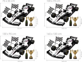 Biela formula F1 textilní prelepiteľná nálepka na stenu hárok 75 x 55 cm
