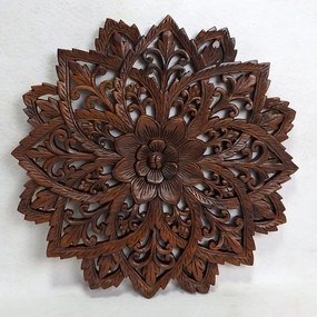 Závesná dekorácia Mandala okrúhla hnedá,  teakové drevo, ručná práca 60 cm
