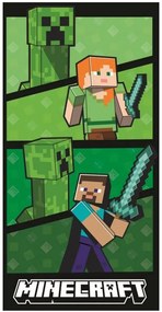 Bavlnená plážová osuška Minecraft – motív Creeper Fight × Alex a Steve - 100% bavlna - 70 x 140 cm